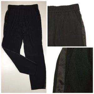 REBECCA TAYLOR Black Shiny Silk Tuxedo Trim Pull On Tapered Leg Soft Pant